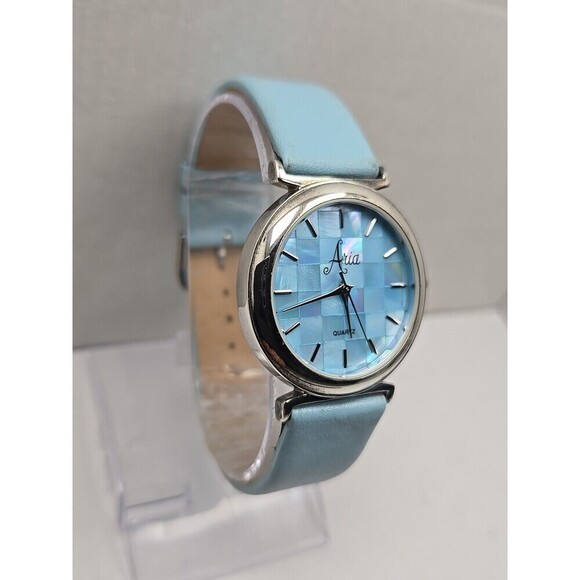 Aria Womens Quartz Watch Sterling Silver Case Blue Mosaic Dial New Battery main image 10
